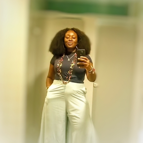 Handmade flared pants.multiple sizes and colors. faux silk.very long and trendy! - Picture 2 of 4